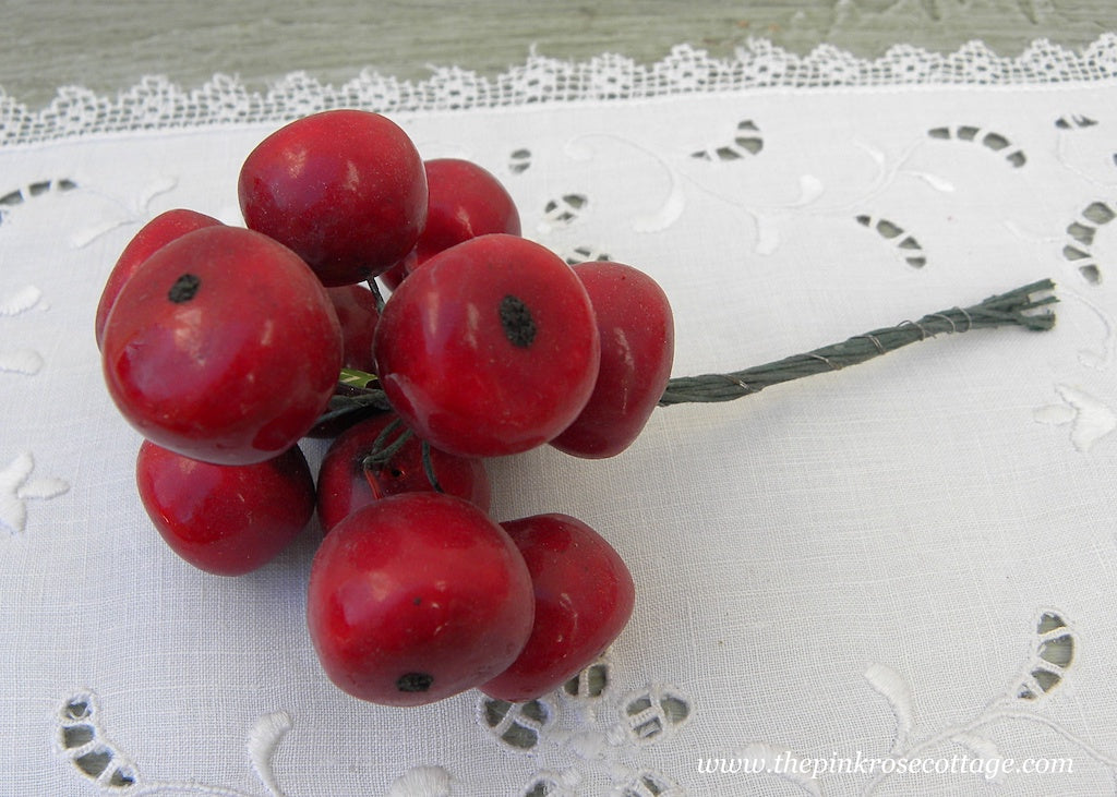Vintage Red Apple Cherry Fruit Floral Millinery Picks