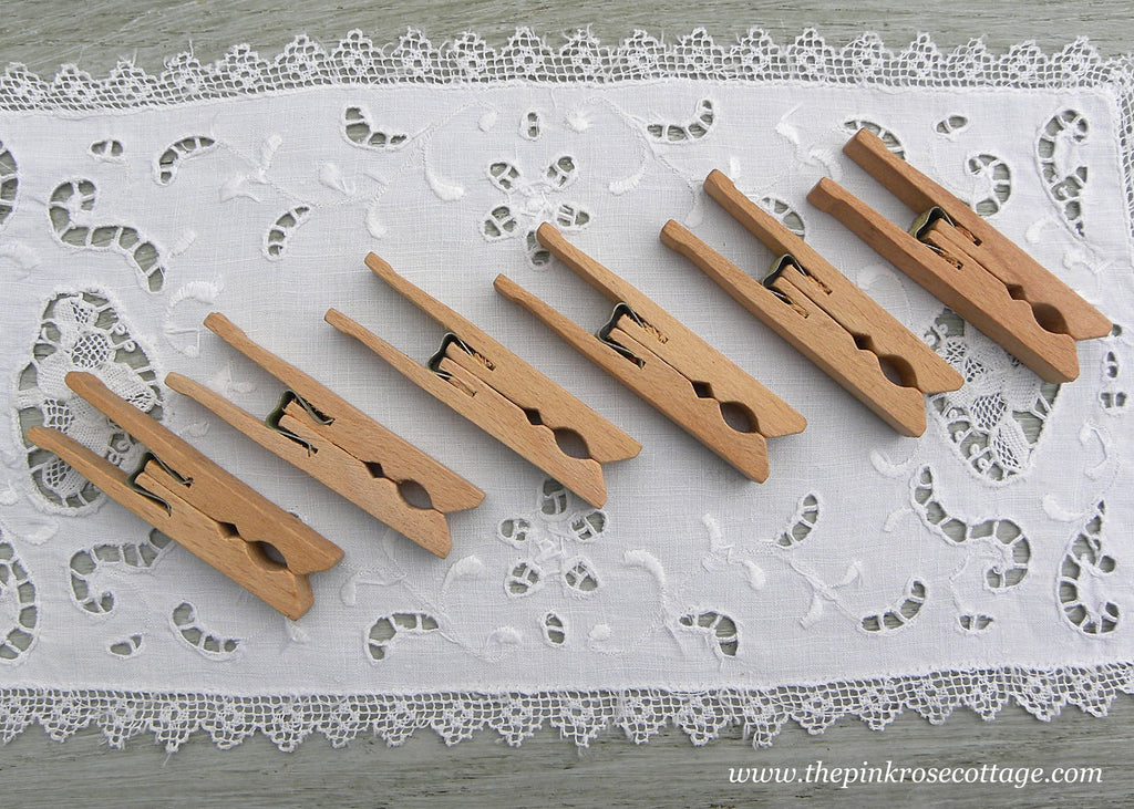 6 Vintage Unusual Wooden Laundry Clothes Pins