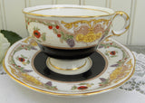 Vintage Adderley Black Teacup and Saucer with Poppies and Grapes - The Pink Rose Cottage 
