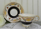 Vintage Adderley Black Teacup and Saucer with Poppies and Grapes - The Pink Rose Cottage 