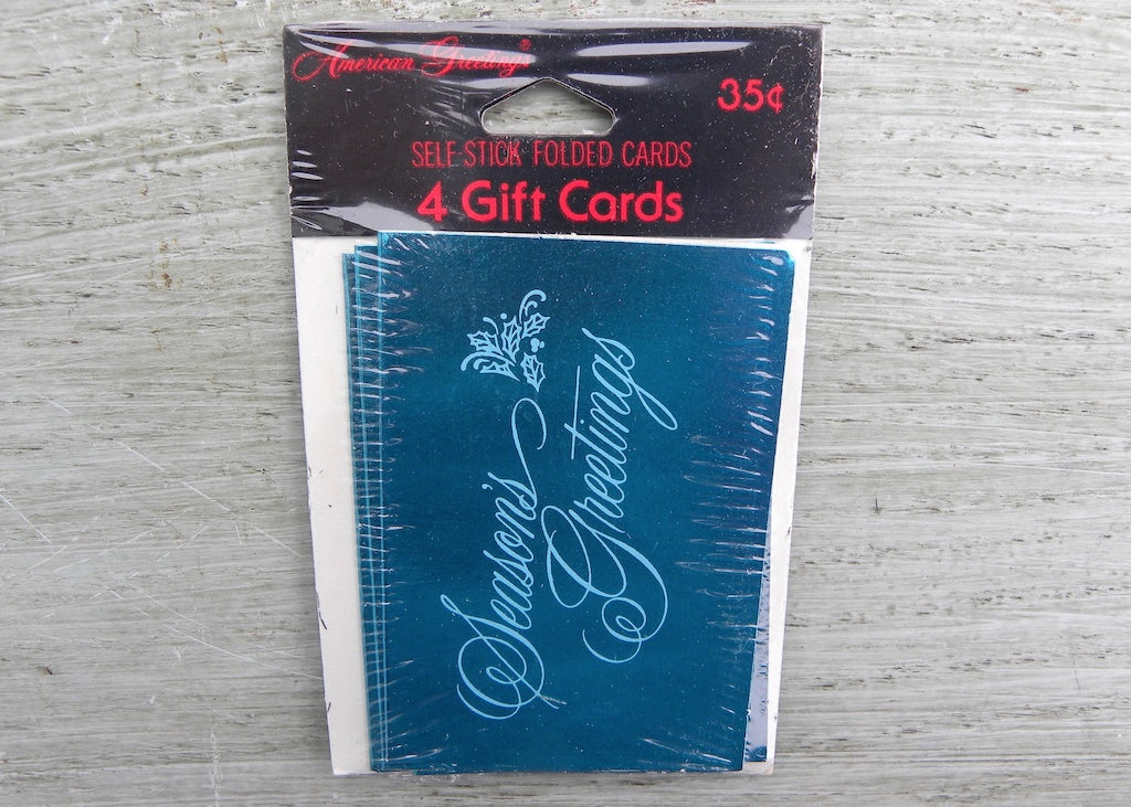 NIP Vintage American Greetings Seasons's Greetings Self-Stick Gift Cards Blue