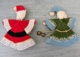Vintage Sequins and Felt Santa Elf and Choir Couple Ornaments Christmas Decor