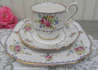 Vintage Royal Albert Petit Point China Pink Roses Teacup Saucer and Luncheon Plate