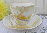 Vintage Melba Bone China Teacup and Saucer with Trees and Hills