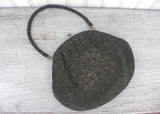 Antique Green Carnival Glass Beaded Floral Evening Bag Purse