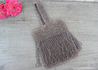 Antique Gray Glass Beaded and Fringe Flapper Purse Evening Bag