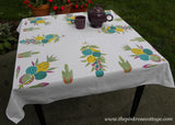 Vintage Tropical Fruits Pineapples Bananas and Cactus Tablecloth