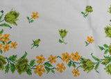 Vintage Chartreuse Roses and Yellow Daisies Tablecloth with Needlepoint Look