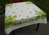 Vintage Chartreuse Roses and Yellow Daisies Tablecloth with Needlepoint Look