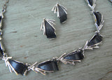 Vintage ART Charcoal Gray Thermoset Necklace Bracelet Earrings Set