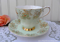 Vintage Royal Grafton Soft Green Gold and Floral Teacup and Saucer