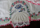 Vintage Hand Embroidered Southern Belle with Rose Garland Pillowcases