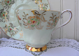 Vintage Royal Grafton Soft Green Gold and Floral Teacup and Saucer