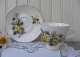 Vintage Purple Violets and Yellow Primrose Teacup and Saucer