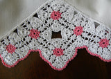 Pair of Vintage Pink and White Hand Crocheted Lace Pillowcases