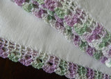 Vintage Hand Crocheted Lavender and Green Lace Trimmed Pillowcases