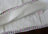 Vintage Hand Crocheted Lavender and Green Lace Trimmed Pillowcases