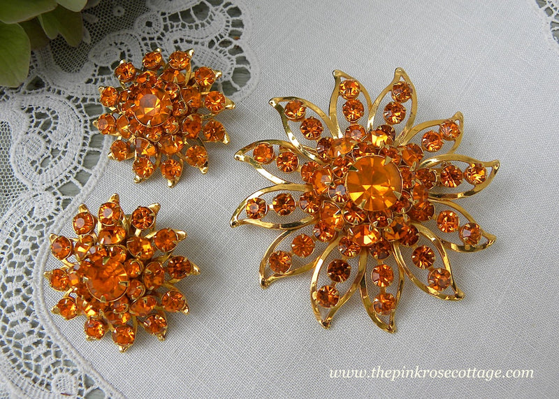 Shops Vintage Rhinestone Sunburst Brooch // Orange Navette Rhinestone Brooh // Elegant Rhinestone Pin // Aurora Borealis Rhinestone Brooch