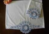 Vintage Hand Crocheted Blue and White Medallion Pillowcases