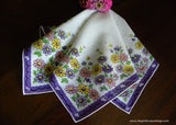 Vintage Purple Pink Yellow Daisy Daisies Handkerchief