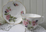 Vintage Blackberries and Pink Blackberry Blossoms Teacup and Saucer