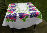 Vintage Vera Bold Pink and Purple Grapes Tablecloth and Napkins Set