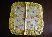 Vintage Yellow Feedsack with Pink and Red Poppies Pillow Cover