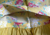 Vintage Yellow Feedsack with Pink and Red Poppies Pillow Cover