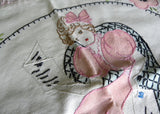 1930's Vintage Vogart Tinted and Embroidered Pillow Cover Girl Reading Book
