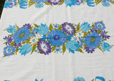 Vintage MCM Bold Blue and Purple Zinnia Petunia and more Tablecloth The Ryans