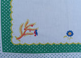 Vintage Tablecloth with Polkadots Flowers Berries People Lambs Birds