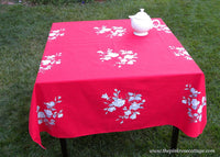 Vintage Wilendur Victoria Rose Red Tablecloth