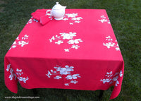 Vintage Wilendur Red Dogwood Tablecloth & Napkins