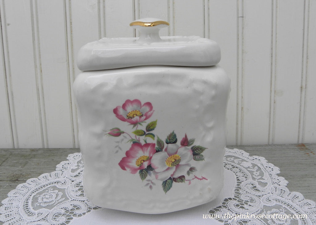 Vintage House of Webster Old English Wild Briar Rose Biscuit Jar