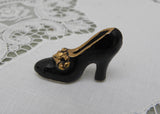 Vintage Miniature Porcelain Black High Heeled Shoe Figurine