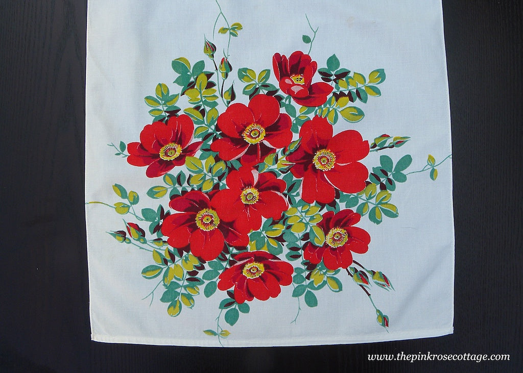 Vintage Wilendur Red Wild Rose Tea Towel