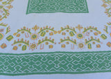 Vintage Startex Abstract Aztec Mexican Green and Yellow Tablecloth