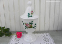 Vintage Hand Painted Pink Rose Vanity Dresser Jar Candy Dish