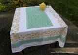 Vintage Startex Abstract Aztec Mexican Green and Yellow Tablecloth