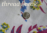 Vintage Pink Blue and Maroon Tablecloth with Charming Flower Basket
