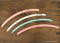 4 Vintage Wooden Hand Painted Pink Blue and White Hangers