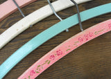 4 Vintage Wooden Hand Painted Pink Blue and White Hangers