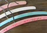 4 Vintage Wooden Hand Painted Pink Blue and White Hangers