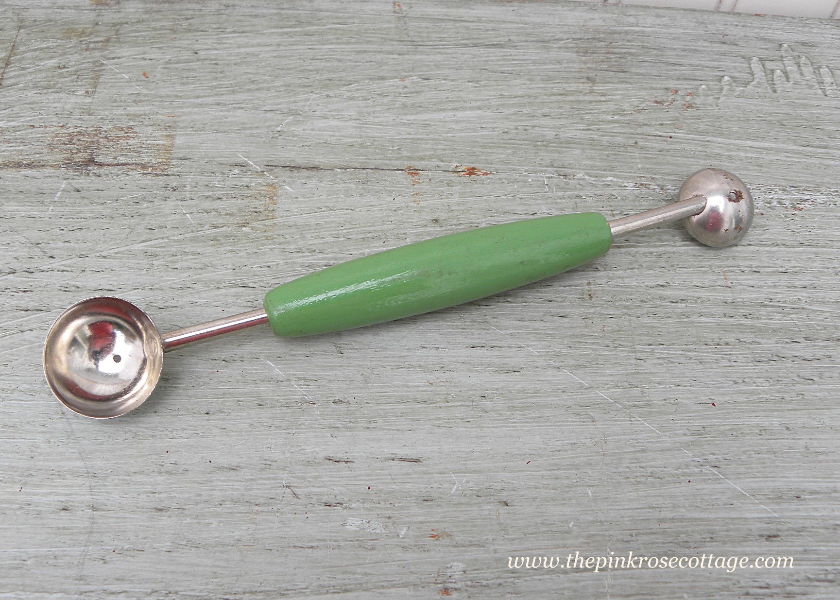 Vintage Kitchen, Melon Ball Scoop, Double Sided, Red and White