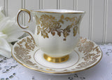 Vintage Soft Cream and Gold Chrysanthemum Teacup and Saucer with Pink Rose