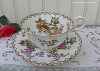 Vintage Anysley Pink Roses and Blossoms Pagoda Teacup and Saucer