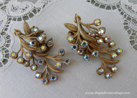 Vintage Aurora Borealis Rhinestone Floral Spray Earrings