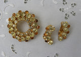 Vintage Yellow and Amber Rhinestone Pin and Earring Set