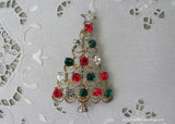 Vintage Red and Green Rhinestone Christmas Tree Pin