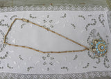 Vintage Blue Rhinestone and Pearl Necklace and Cuff Bracelet Set